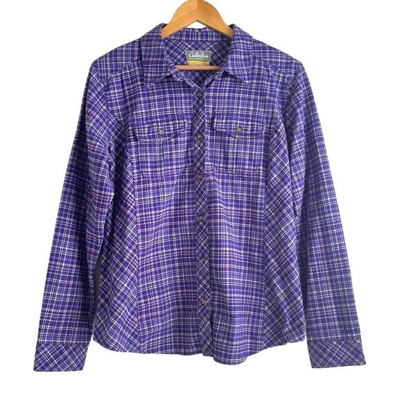 Cabela's Women's Purple and White Checkered Heavier Weight Flannel Shirt - Picture 1 of 5